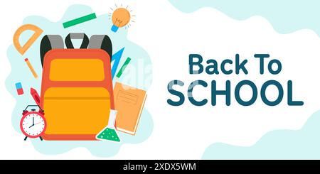 back to school horizontal banner illustration in flat style Stock Vector