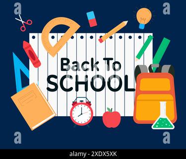 flat back to school illustration with school stuff Stock Vector