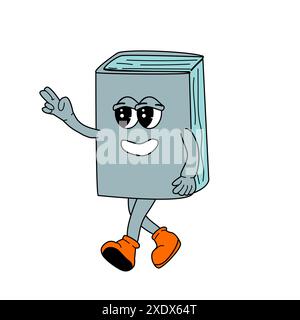 Book cartoon character in retro groovy 80s, 90s, 2000s style. y2k school supply - Book with funny face. Childish mascot for education. Can used for st Stock Vector