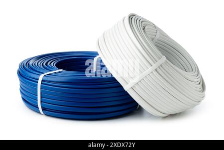 Spools of Electrical Wire on White Background Stock Photo