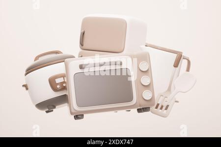 Cartoon style kitchen appliance, 3d rendering. 3D illustration. Stock Photo