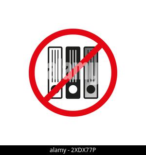 No file folders. Red crossed circle. Office supply icon. Simple bold design. Stock Vector