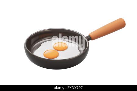 Cartoon style fried egg in the pan, 3d rendering. 3D illustration. Stock Photo