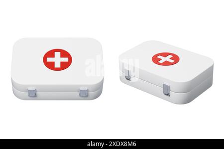 First aid medical box with cartoon style, 3d rendering. 3D illustration. Stock Photo