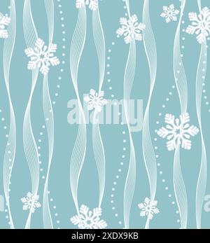 The geometric pattern with wavy lines, points. Seamless vector background. White and blue texture Stock Vector