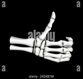 Skeleton hand extends with a bony thumb raised in a friendly thumbs-up gesture. Isolated vector spooky Halloween skeletal arm showing symbol of approval or positivity gesticulation Stock Vector