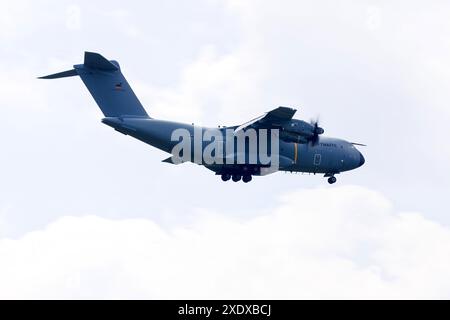 Airbus A400M Atlas, military transport aircraft from Air Transport Squadron 62 in Wunstorf during the flight demonstration at ILA Berlin, ILA-Gelände Stock Photo