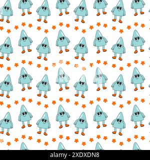 y2k school groovy seamless pattern. Childrens pattern with school supplies and y2k elements. Education repeating background with stationery, trendy retro groovy characters. Fabric childish design. Stock Vector