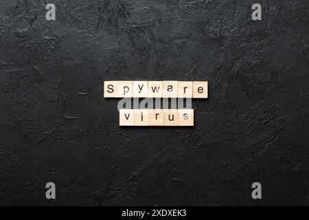 Spyware virus word written on wood block. Spyware virus text on cement table for your desing, concept. Stock Photo