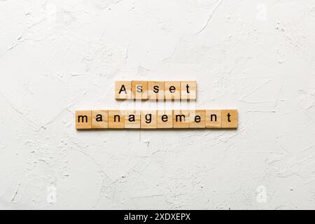 Asset Management word written on wood block. Asset Management text on table, concept. Stock Photo