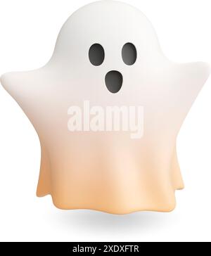 Spooky 3d ghost. Emotional halloween phantom, surprised frightening character. Isolated render realistic afterlife monster, flying specter vector icon Stock Vector