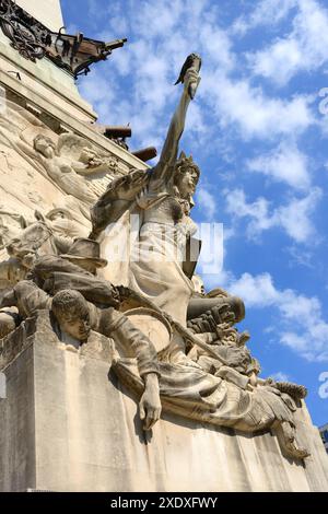 Indiana State Soldiers and Sailors Monument on Monument Circle (fragment), in center of downtown Indianapolis, Indiana Stock Photo