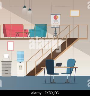 Open space interior big indoor office place for freelancers coworking group or meeting room Stock Vector