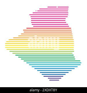 Abstract map of Algeria showing the country with horizontal parallel lines in rainbow colors Stock Vector