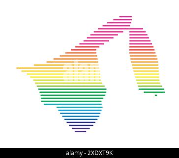 Abstract map of Brunei showing the country with horizontal parallel lines in rainbow colors Stock Vector