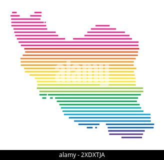 Abstract map of Iran showing the country with horizontal parallel lines in rainbow colors Stock Vector
