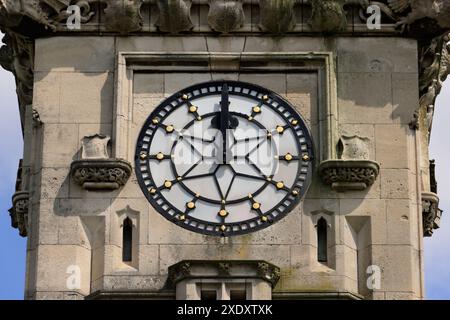 Whitehead tower, clock tower, close up of clock face, grade two listed portland stone building in bury lancashire uk Stock Photo