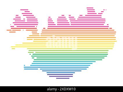 Abstract map of Iceland showing the country with horizontal parallel lines in rainbow colors Stock Vector