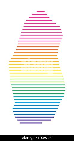 Abstract map of Qatar showing the country with horizontal parallel lines in rainbow colors Stock Vector