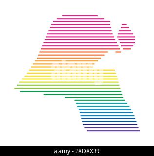Abstract map of Kuwait showing the country with horizontal parallel lines in rainbow colors Stock Vector