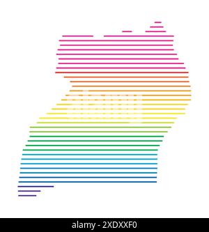 Abstract map of Uganda showing the country with horizontal parallel lines in rainbow colors Stock Vector