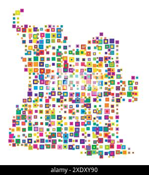 Abstract map of Angola Abstract map showing the country with a pattern of overlapping colorful squares like candies Stock Vector