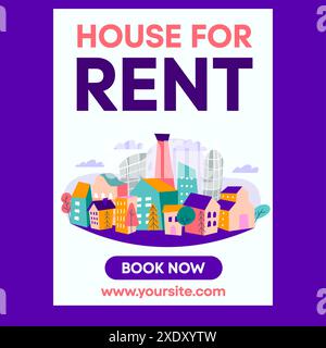 Colorful illustrated Real Estate poster with cute little buildings  Stock Vector