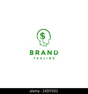 Dollar Currency Symbol Inside Head Icon Logo. Outline Head Icon And Dollar Currency Symbol Design. Stock Vector