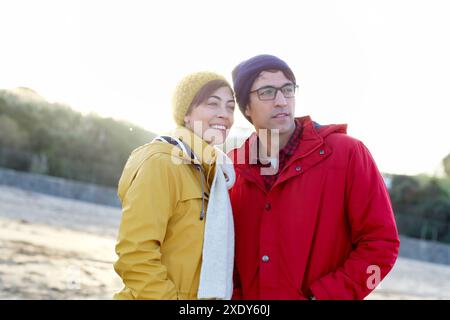 France, French Basque Country, Hendaye, Couple on beach Stock Photo