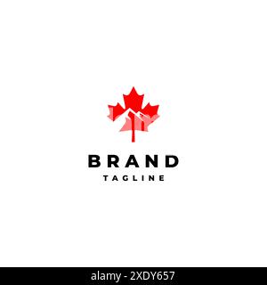 Mountain Silhouette Inside Maple Icon Design. Nature Minimalist Design With Maple Icons And Mountains Silhouettes Inside. Stock Vector