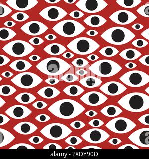 Seamless eye pattern on red background Stock Vector