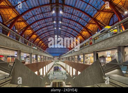 Morning light inside the central station in Antwerp, Belgium. Stock Photo