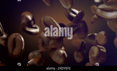 Front view background of falling brown coffee beans Stock Photo