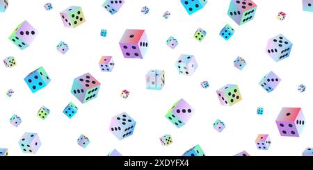 Gambling dice. Seamless pattern of polyhedral game cubes in gradient color with black dots on white. To play in casino, roll dice from one to six poin Stock Vector