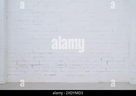 Abstract white brick wall texture for pattern background. Wide panorama picture. Stock Photo