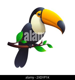 Toucan bird on a Branch with realistic transparent vector illustration Stock Vector