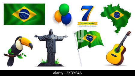 Brazilian elements collection for 7 de setembro celebration Stock Vector