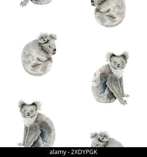 Cute koala bears with eucalyptus leaves seamless pattern. Endemic ...