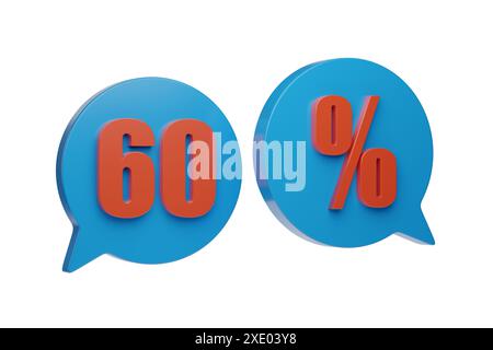 60 percent speech balloons isolated on white background. 3d illustration. Stock Photo