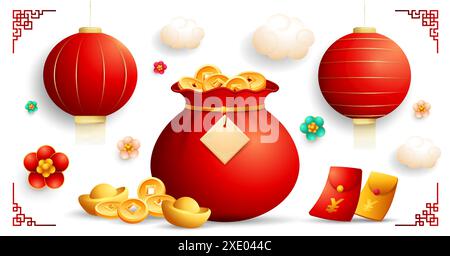 Chinese new year celebration ornaments, vector chinese elements collection (Translation : Year of the Snake) Stock Vector