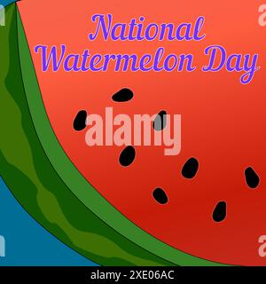 Celebrate National Watermelon Day with this vibrant vector illustration of a juicy watermelon slice. Perfect for summer-themed designs and events. Stock Vector