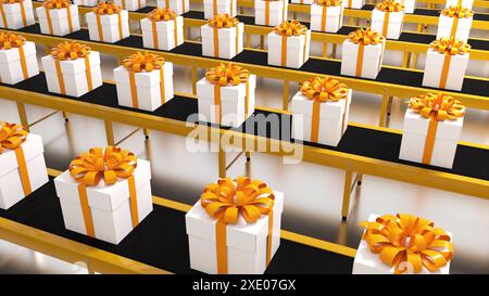 Gift boxes on conveyor Stock Photo