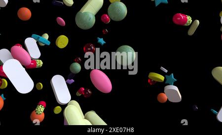 3d render falling pills Stock Photo