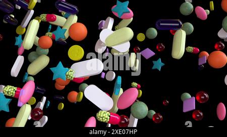 3d render falling pills Stock Photo