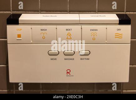 control panel for Royal & Co electronic bidet toilet, Seoul, Korea Stock Photo