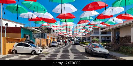 Panama, Boquete town, colorful hanging umbrellas Stock Photo