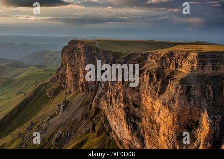 Plateau Bermamyt and hills at sunset Stock Photo