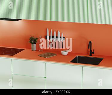Modern kitchen interior, 3d rendering Stock Photo