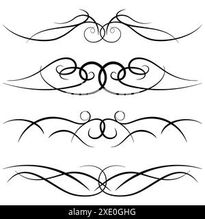 Set of vintage decorative curls, swirls, monograms and calligraphic borders. Line drawing design elements in black color on white background. Vector i Stock Vector