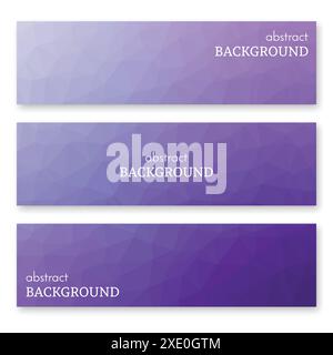 Set of three purple banners in low poly art style. Background with place for your text. Vector illustration Stock Vector